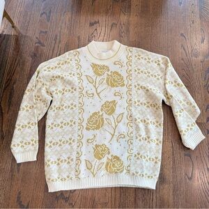 Vintage Turning Point Women's Ribbed Knit Floral Mom Sweater Gold Medium 1602